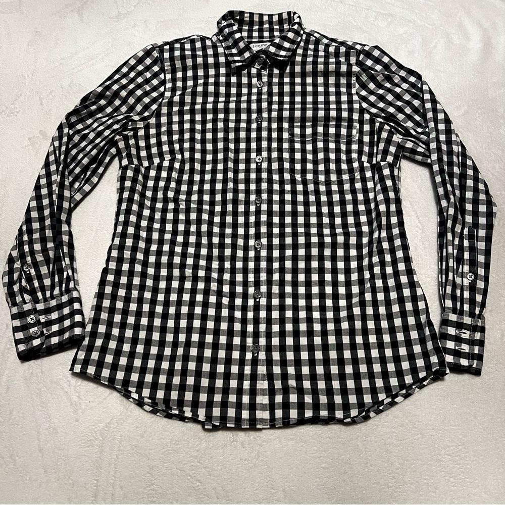 J Crew Classic Shirt Mens White and Black Checkered Button Up Long Sleeve